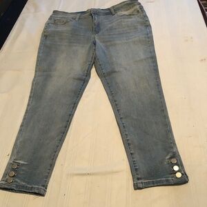 One 5 One capri like jeans, spandex waist, snaps at boot. And on waistband.s-16